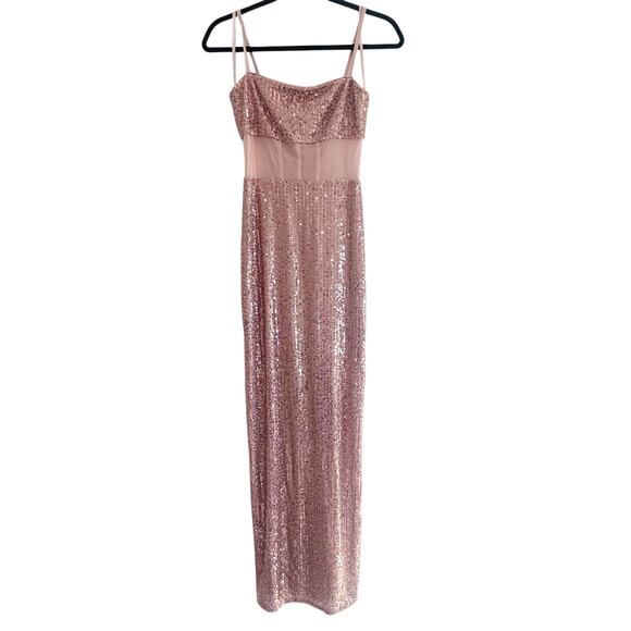 BCBGMAXAZRIA Women's Rosegold Long Sequin Evening Gown Sleeveless Size XXS NWT - Picture 5 of 7